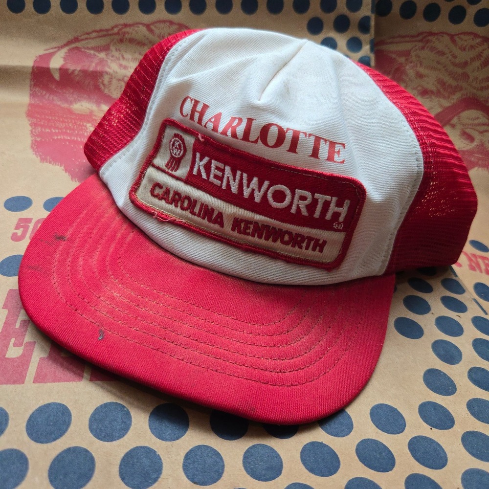 VTG Kenworth Trucker Hat OS Men Red White Charlotte Carolina Patch Mesh Snapback